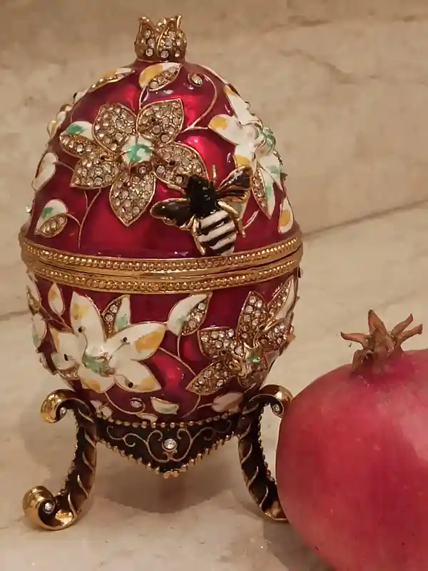 24k Pomegranate Trinket box 10ct Austrian Crystal DIAMOND with bracelet Jewelry gift for her Good LUCK Box Pomegrant Red Faberge Jewelry Box 