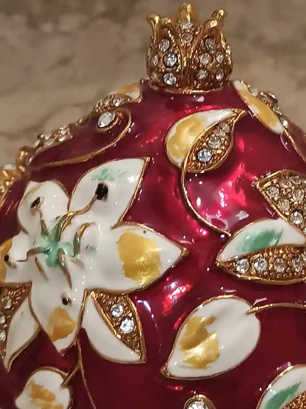24k Pomegranate Trinket box 10ct Austrian Crystal DIAMOND with bracelet Jewelry gift for her Good LUCK Box Pomegrant Red Faberge Jewelry Box 