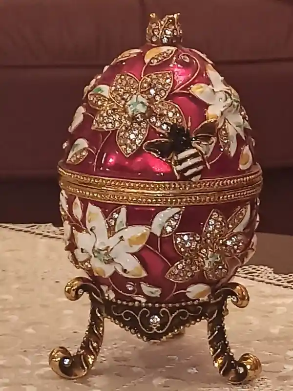 24k Pomegranate Trinket box 10ct Austrian Crystal DIAMOND with bracelet Jewelry gift for her Good LUCK Box Pomegrant Red Faberge Jewelry Box 