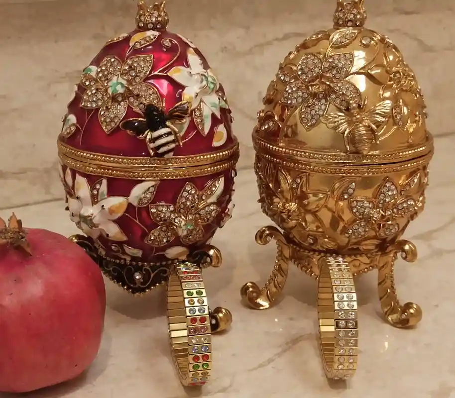 24k Pomegranate Trinket box 10ct Austrian Crystal DIAMOND with bracelet Jewelry gift for her Good LUCK Box Pomegrant Red Faberge Jewelry Box 