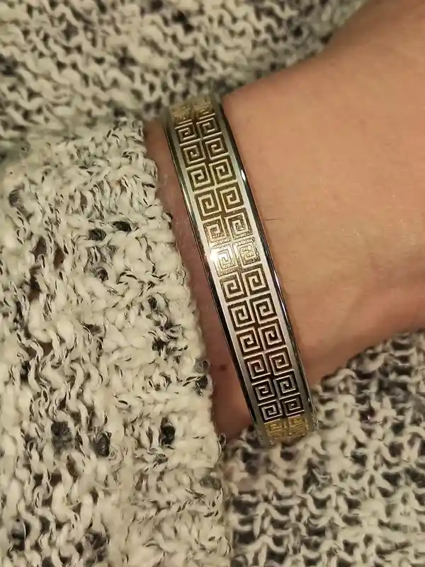GREEK Key bracelet bangle Jewellery/Greek Jewelry 24k GOLD Meander Bracelet Silver Anniversary GIFT for Wife Women Friend Mother Girlfriend 