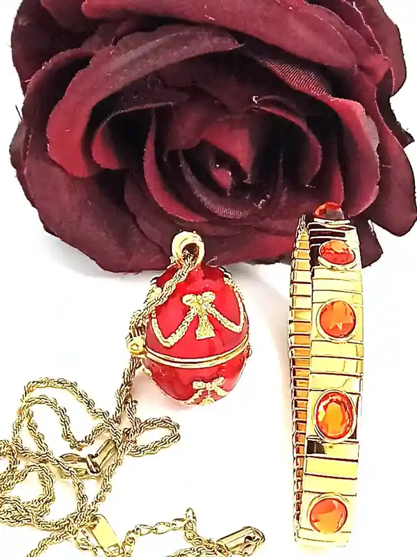 Designer Jewelry Faberge-Style Egg Necklace Faberge egg Pendant Valentine Day gift for her Faberge style egg 24k Austrian Crystal HANDSET Locket 