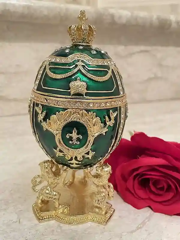 Emerald Necklace Gold, Faberge Egg Style PLUS 24k Faberge Pendant, Faberge Jewelry box, Green Gifts for her, 200 Austrian Crystals Handset 
