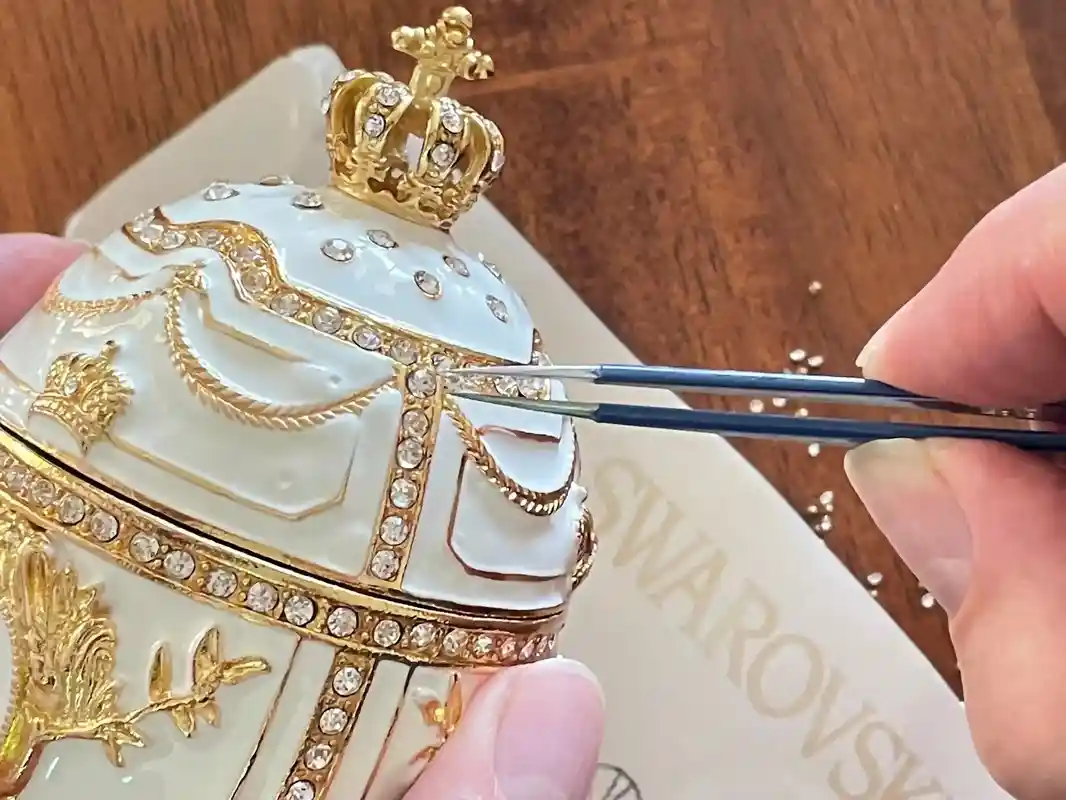 Luxury Handmade White Faberge Egg Crystal Jewelry box & Faberge Pendant Engagement gift for her Imperial Fabrerge style Egg SET 24k HANDSET 