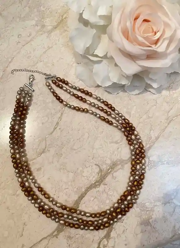 Akoya Pearl Necklace - Natural Pearl Jewelry - 3 strand Pearl Necklace - Solid Silver clasp 48cm -54 cm SILK Hand Knotted Pearl Jewelry wife 