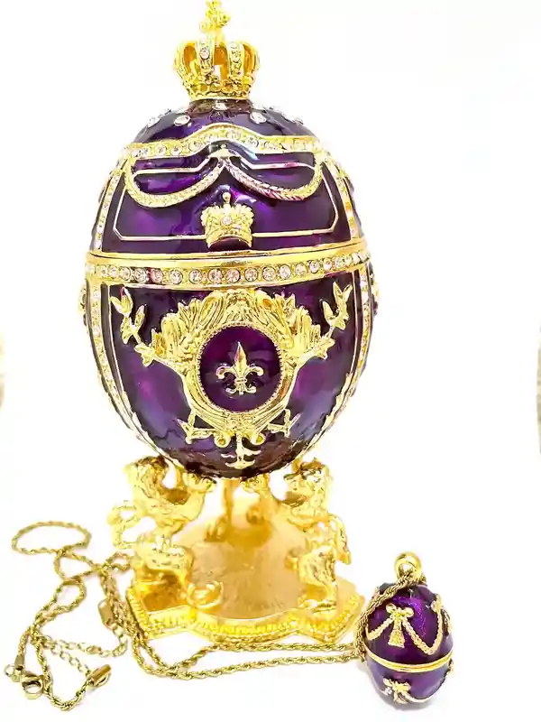 Stunning June birthday gifts for her, Amethyst Faberge egg Jewelry box, PLUS, Faberge Egg Necklace, Faberge Egg Pendant, June gifts,24k GOLD 