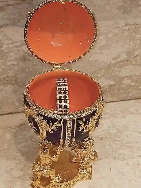 Stunning June birthday gifts for her, Amethyst Faberge egg Jewelry box, PLUS, Faberge Egg Necklace, Faberge Egg Pendant, June gifts,24k GOLD 