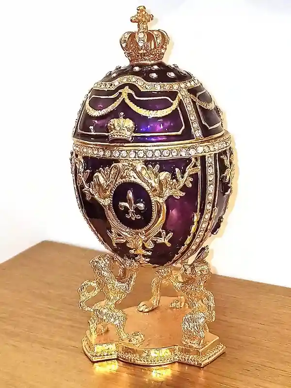 Amethyst Purple Faberge Egg Trinket, Faberge egg Gift for Her, Fabrege Egg style Jewelry Box, Christmas Birthday Graduation Gift for him 