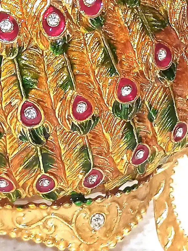 Lovers Faberge-Style Egg 24kt GOLD ANNIVERSARY Peacocks Rainbow Fabrege Egg Style With Bracelet 160 HANDSET Austrian Crystal Faberge Trinket egg 