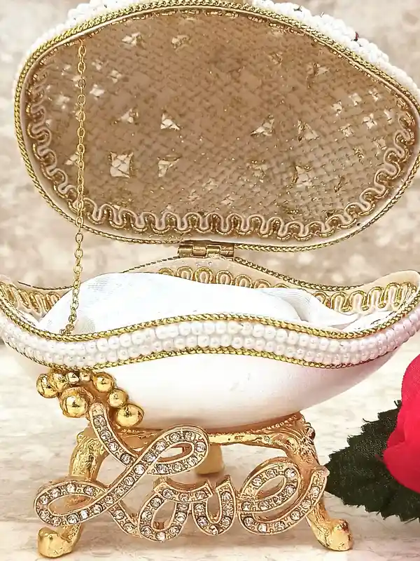 Pearl Jewelry box Luxury Gift ONEOFAKIND Handmade Musical Ornament Love Faberge-Style Egg Natural HANDCARVED Egg 2ct AUSTRIAN Crystal 24kGOLD Gift 