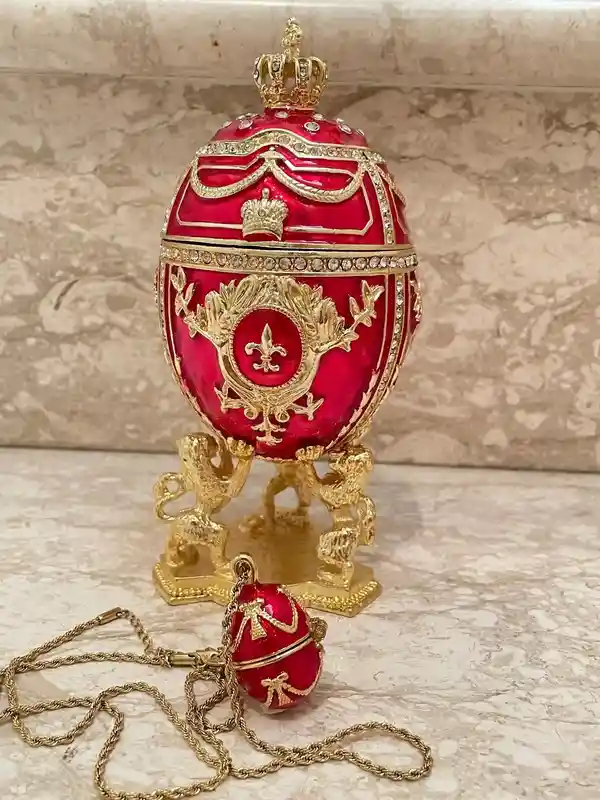 Fabrege Egg Style Enamel Egg Jewelry Box PLUS Faberge Egg Pendant Christmas Jewelry set 24k Gold 200 Austrian Crystal HANDMADE Birthday gift 