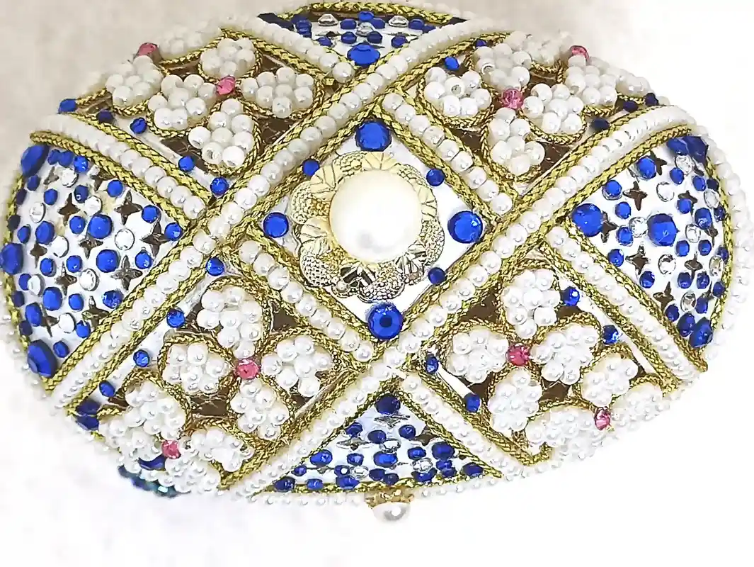 Unique Sapphire Blue Gift Box Faberge egg Home Decor Ornaments Music Gift for her Natural HAND CARVED Fabrege style Egg 24k GOLD Bracelet 