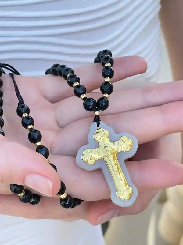 Cross GOLD Rosary Necklace Cross Necklace Catholic Rosary Yellow Gold Rosary Christian Necklace Crucifix Rosary Christian gift Cross Rosary