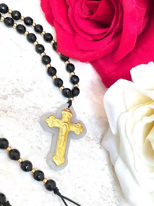 Cross GOLD Rosary Necklace Cross Necklace Catholic Rosary Yellow Gold Rosary Christian Necklace Crucifix Rosary Christian gift Cross Rosary 