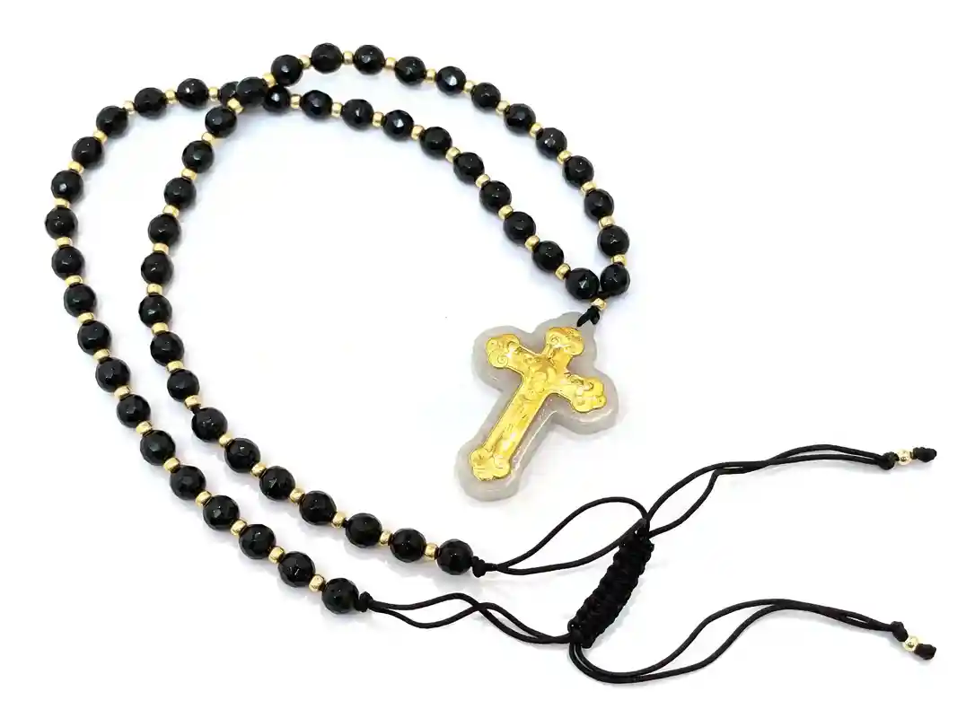Cross GOLD Rosary Necklace Cross Necklace Catholic Rosary Yellow Gold Rosary Christian Necklace Crucifix Rosary Christian gift Cross Rosary 