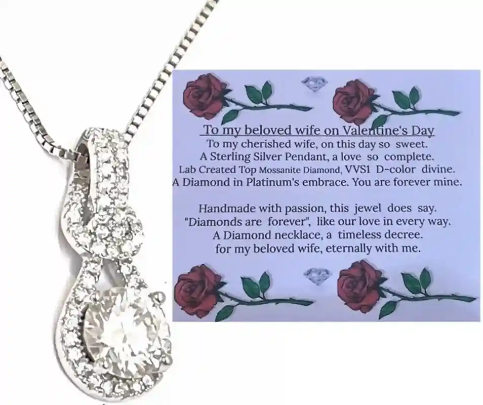 1.25 carat Valentines day gift for wife Statement Necklace Round Cut Diamond Solitaire Lab Diamond Pendant mosanite VVS1 DIAMOND Spouse gift 