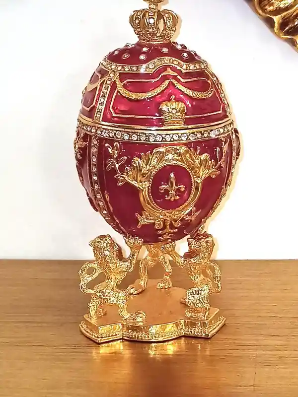 Coronation Lion Faberge Egg trinket box 24kt GOLD/Faberge Collectibles/Faberge egg Ornament/ Faberge Egg Jewelry Boxes/Faberge egg Style 