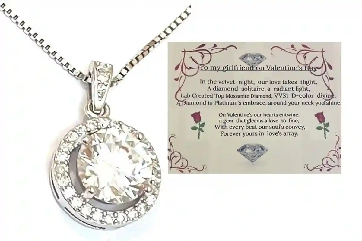 2.2 carat Solitaire Necklace Girlfriend Gift Valentine's day Prong Diamond Solitaire Pendant SOLID Sterling Silver 18kt White GOLD 16