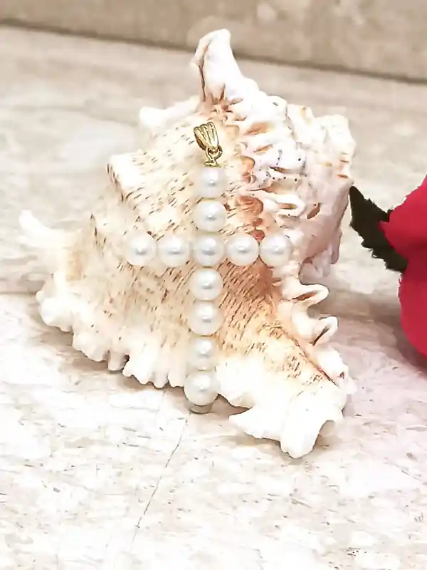 Large Pearl Cross Pendant 18k GOLD Christian Cross Jewelry Women Christian Gifts for Christian Mother of the Groom Gift NATURAL Pearl Cross 