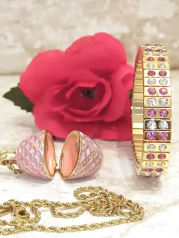 Pink Jewelry for women,Faberge-Style Egg NECKLACE,&,BRACELET,Pink Gold Jewelry,Teen Girl Jewelry,Teenage Girl Gifts,Teen Birthday,24k GOLD,Faberge 