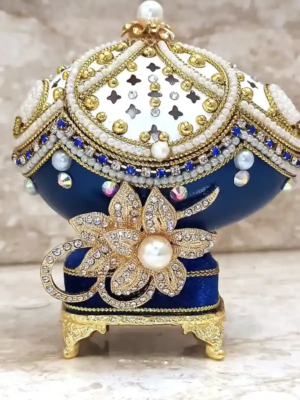24K GOLD Faberge egg Pearl Trinket box & PEARL Necklace Bracelet SET Jewelry Box Faberge Egg Ornament gift set for her Music Box Faberge egg 