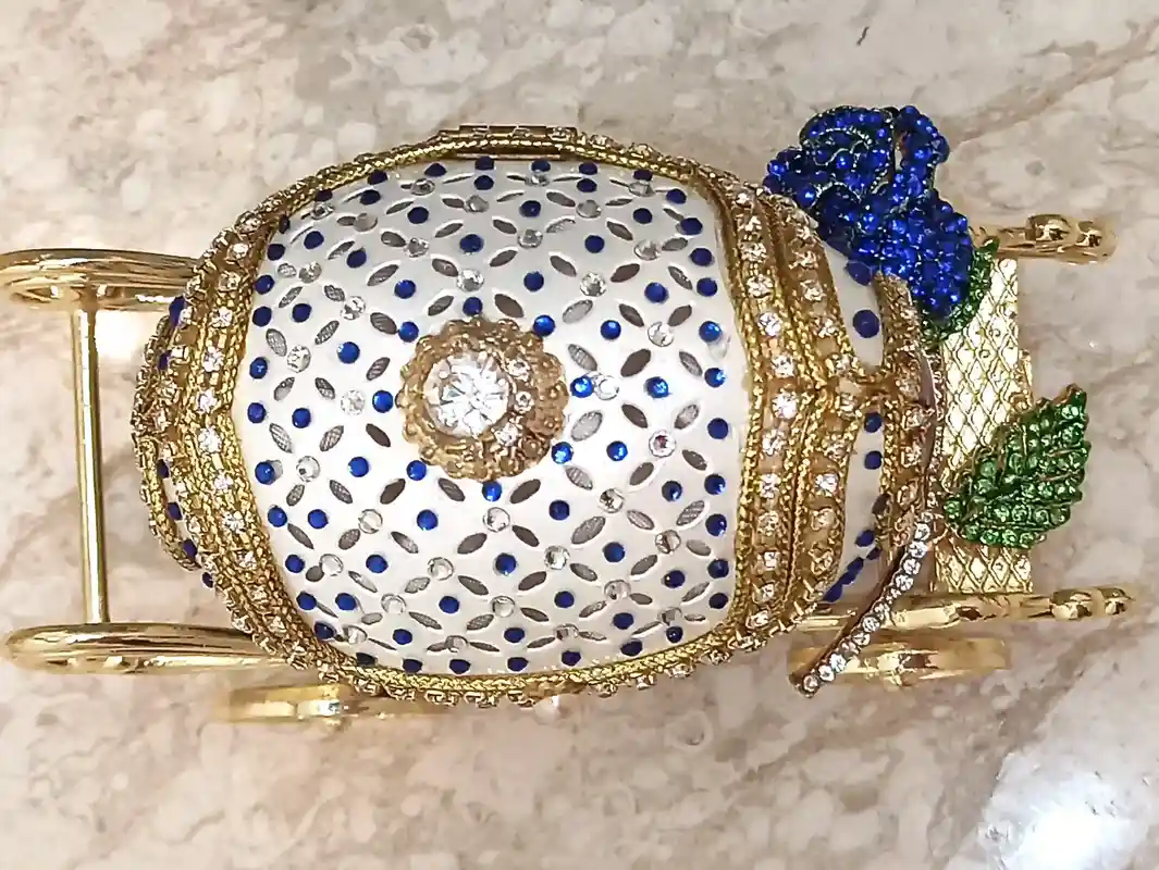 Blue Faberge-Style Egg style ONE of a KIND Luxury Wedding Gift, 430 Sapphires & Diamonds Natural Handcarved Egg 24k Daughter wedding gift from Mom 