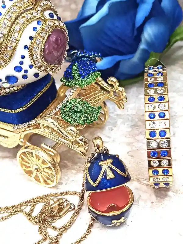 Blue Faberge-Style Egg style ONE of a KIND Luxury Wedding Gift, 430 Sapphires & Diamonds Natural Handcarved Egg 24k Daughter wedding gift from Mom 