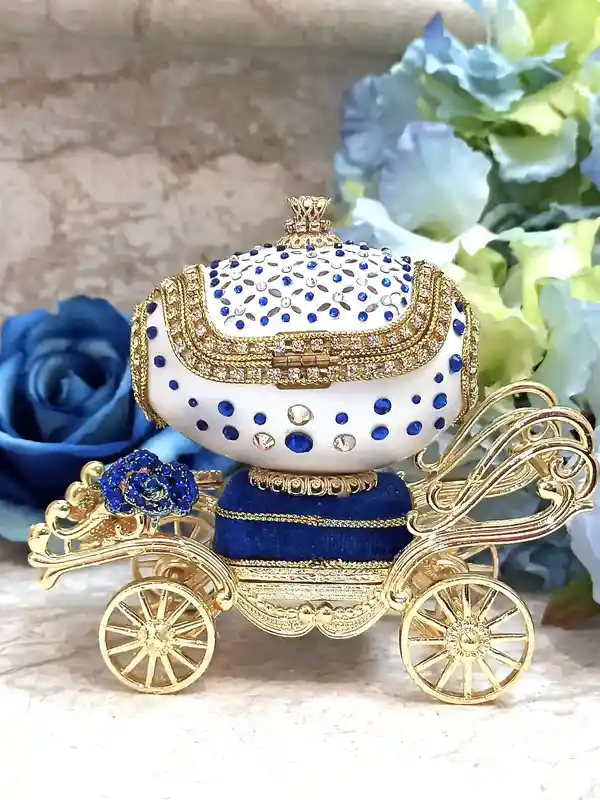 Blue Faberge-Style Egg style ONE of a KIND Luxury Wedding Gift, 430 Sapphires & Diamonds Natural Handcarved Egg 24k Daughter wedding gift from Mom 