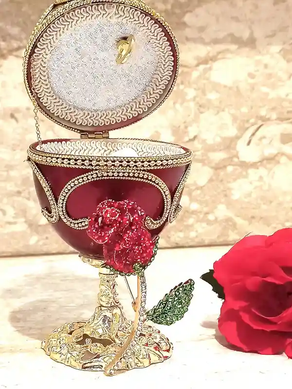 2014 Valentines Day Trinket Box Faberge-Style Egg Gold Faberge Necklace Faberge Egg Jewelry SET Valentine's Day Gift for her 10th Anniversary gift 