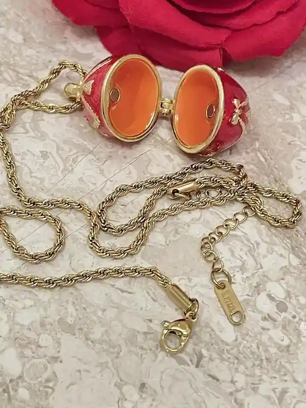 2014 Valentines Day Trinket Box Faberge-Style Egg Gold Faberge Necklace Faberge Egg Jewelry SET Valentine's Day Gift for her 10th Anniversary gift 