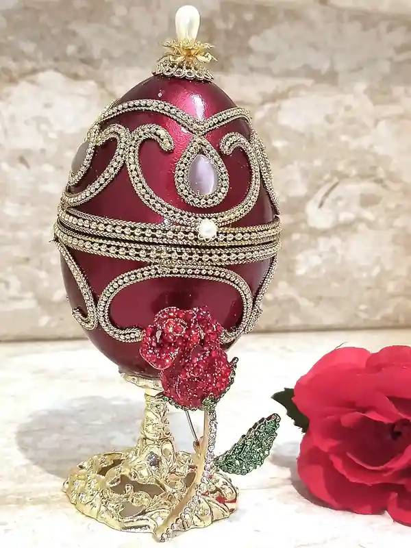 2014 Valentines Day Trinket Box Faberge-Style Egg Gold Faberge Necklace Faberge Egg Jewelry SET Valentine's Day Gift for her 10th Anniversary gift 