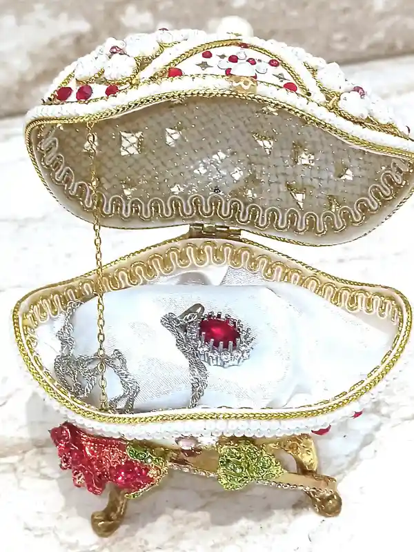 RUBY Luxury Gift for her Faberge-Style Egg & Sterling Silver Jewelry set for women Faberge egg style Decorative Boxes Home Decor Ornament House 
