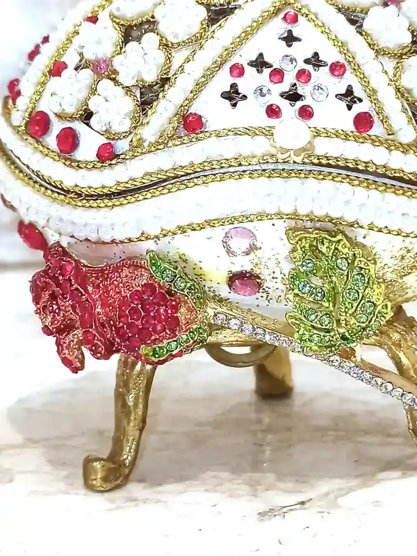 RUBY Luxury Gift for her Faberge-Style Egg & Sterling Silver Jewelry set for women Faberge egg style Decorative Boxes Home Decor Ornament House 