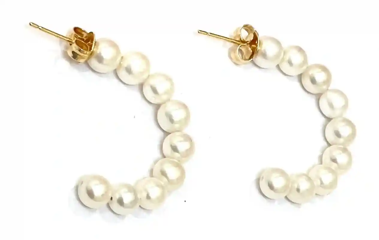 SOLID 18k Gold AKOYA Pearl Earrings Pearl Hoop Earrings Gold Earrings Akoya Pearl Jewelry South Sea Japanese Akoya Pearl White Pearls Gift 