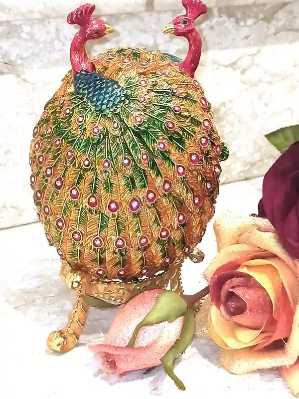 XL Rainbow Faberge Egg style 24k GOLD Faberge egg Peacock/Faberge Egg/ Trinket Box Couples Gift /Faberge egg Jewelry Box UNIQUE Wedding Gift 