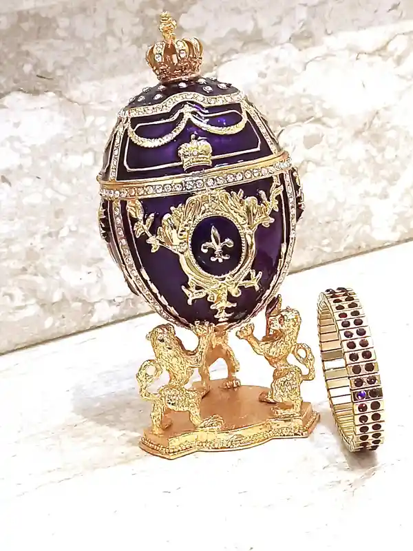 Faberge Style Egg box/Faberge Egg 24K GOLD 4ct Faberge Trinket Box/Faberge Egg Jewelry Boxes + 2ct Bracelet / Christmas Gift for women 