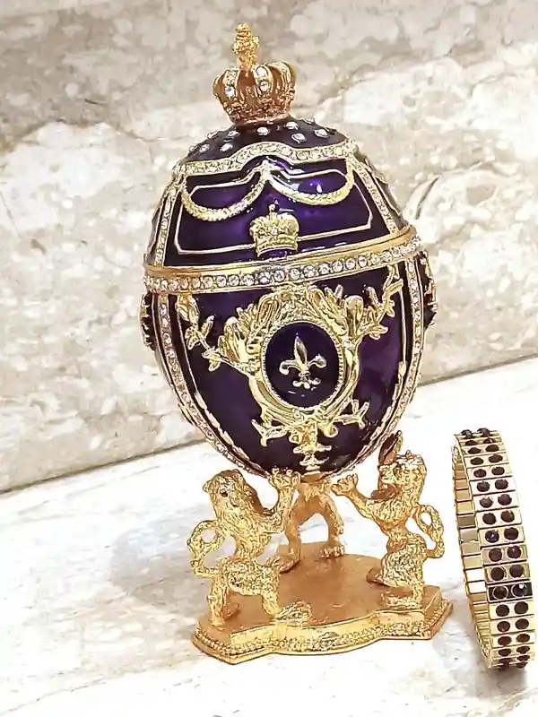 Faberge Style Egg box/Faberge Egg 24K GOLD 4ct Faberge Trinket Box/Faberge Egg Jewelry Boxes + 2ct Bracelet / Christmas Gift for women 