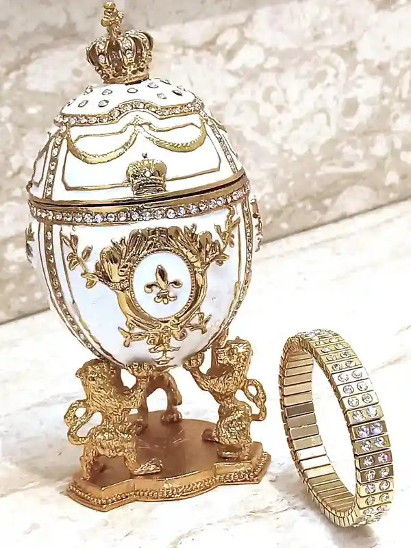Faberge Style Egg box/Faberge Egg 24K GOLD 4ct Faberge Trinket Box/Faberge Egg Jewelry Boxes + 2ct Bracelet / Christmas Gift for women 