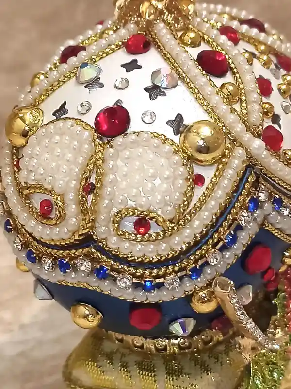 Faberge-Style egg Ornament & Faberge Egg Pendant Ruby Bracelet Gold Gift for women-Faberge Egg style Unique Music Box Home Decor gift for her bday 