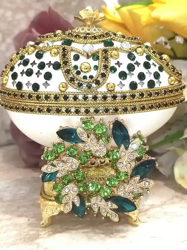 Faberge-Style egg ,Faberge Egg Pendant, Emerald Gold Bracelet, Unique Wedding gift Ideas,Unique Art, Home Decor Ornament,Faberge egg style Jewelry 
