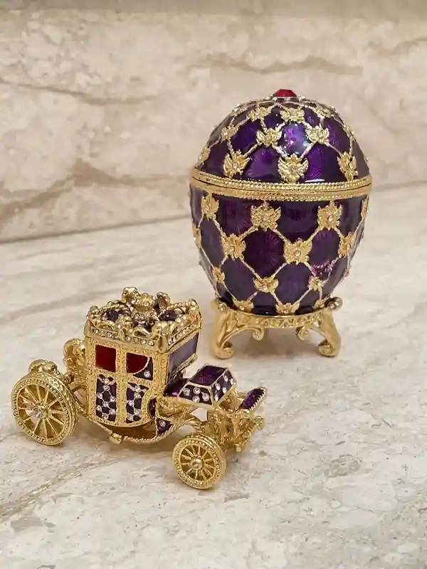 Amethyst Faberge Egg Carriage Trinket box Faberge Necklace Austrian Crystal Jewelry box SET Faberge Ornament Wife Jewelry box Faberge style 