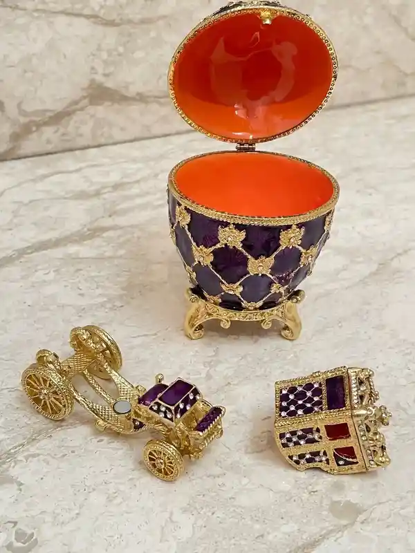 Amethyst Faberge Egg Carriage Trinket box Faberge Necklace Austrian Crystal Jewelry box SET Faberge Ornament Wife Jewelry box Faberge style 