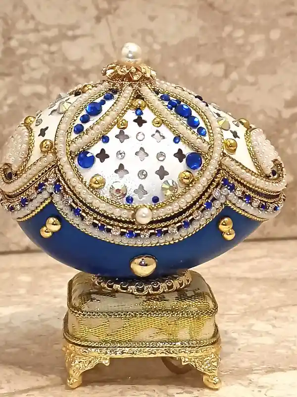Arabian Night,ONE Of a Kind Gift,Faberge egg,Something blue gift box,Faberge MUSIC Box,Blue bridal shower gift,Faberge Necklace,24K GOLD 5CT 