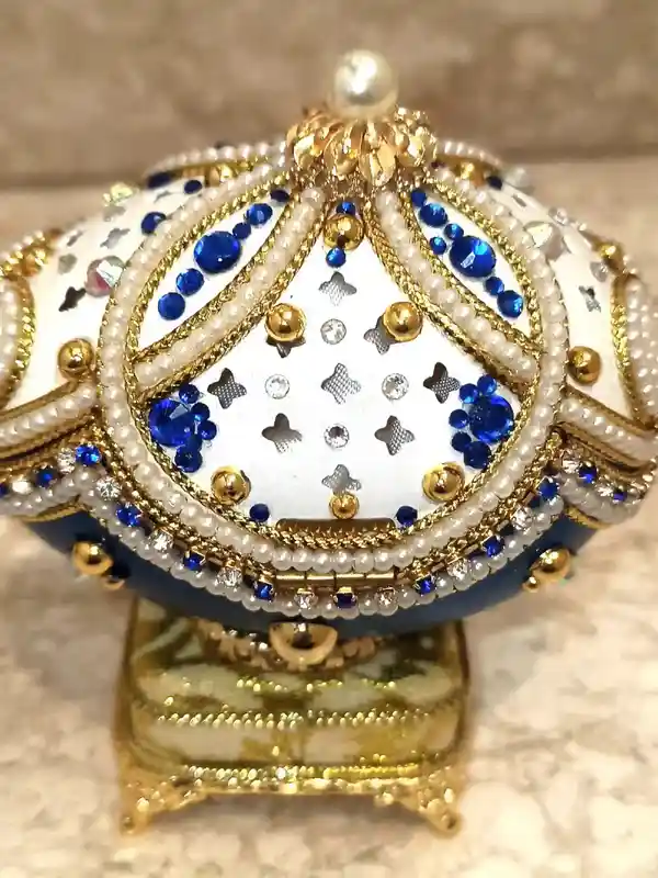 Arabian Night,ONE Of a Kind Gift,Faberge egg,Something blue gift box,Faberge MUSIC Box,Blue bridal shower gift,Faberge Necklace,24K GOLD 5CT 