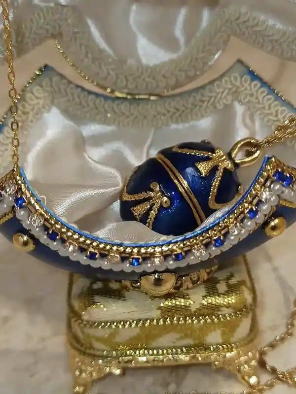 Arabian Night,ONE Of a Kind Gift,Faberge egg,Something blue gift box,Faberge MUSIC Box,Blue bridal shower gift,Faberge Necklace,24K GOLD 5CT 