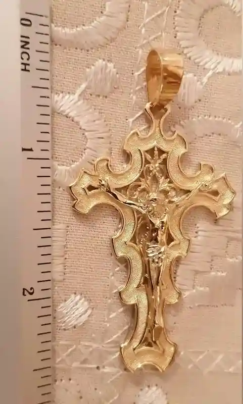 X-Large 18k SOLID GOLD Cross Crucifix Pendant Solid Gold Crucifix Yellow Gold Cross Jesus Crucifix Cross Pendant Christian Religious Jewelry 