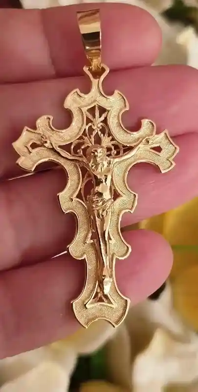 X-Large 18k SOLID GOLD Cross Crucifix Pendant Solid Gold Crucifix Yellow Gold Cross Jesus Crucifix Cross Pendant Christian Religious Jewelry 