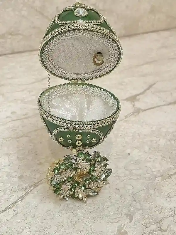 Emerald Faberge-Style Egg Ornament Faberge Home Decor Gift for women Faberge Egg Green Faberge Egg Jewelry box & Necklace Graduation Gift for her 