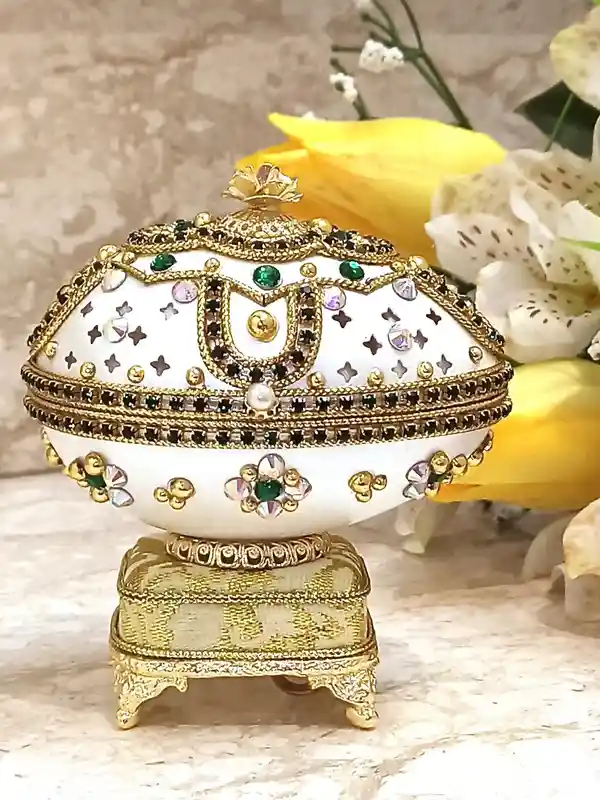 Faberge-Style-One of a kind Gifts for women-Faberge Egg Ornament-Faberge Pendant -24k Gold - Home Decor - Unique Birthday gift- Emerald Gift Box - 