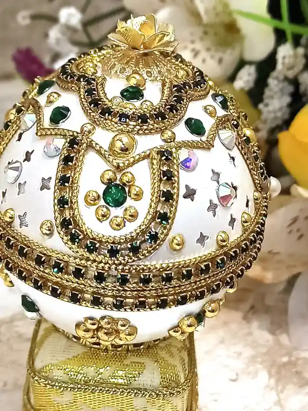 Faberge-Style-One of a kind Gifts for women-Faberge Egg Ornament-Faberge Pendant -24k Gold - Home Decor - Unique Birthday gift- Emerald Gift Box - 